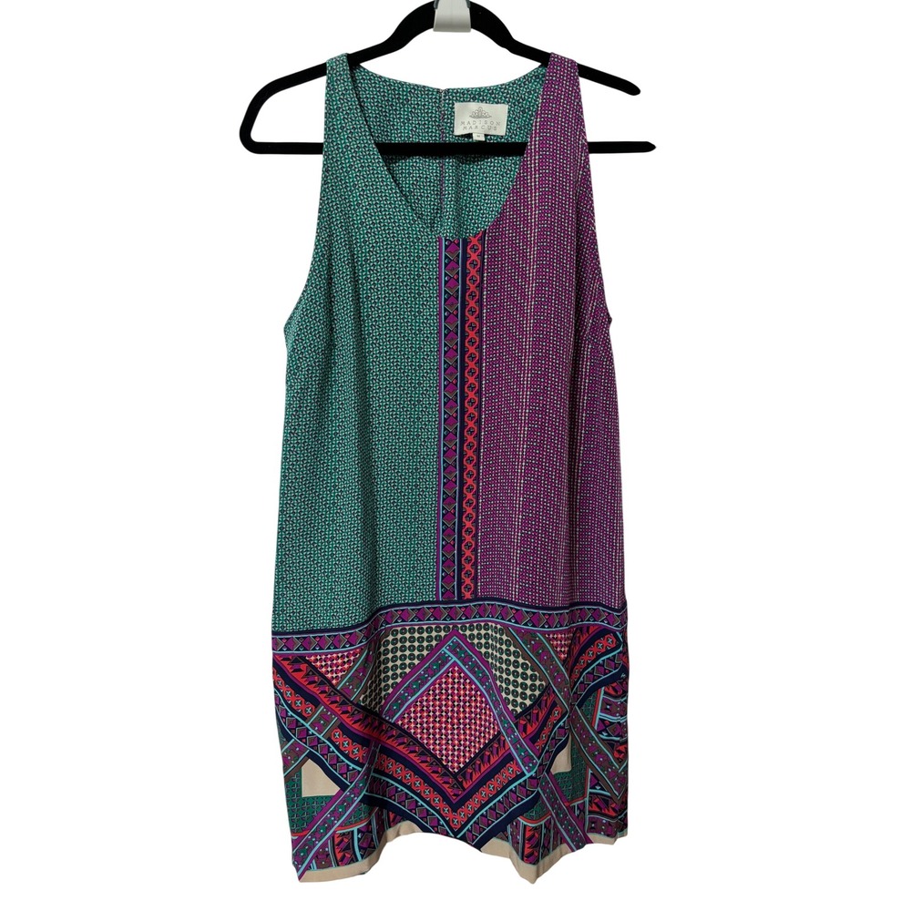 Madison Marcus Womens 100% Silk Geometric Print Sleeveless Shift Dress Medium